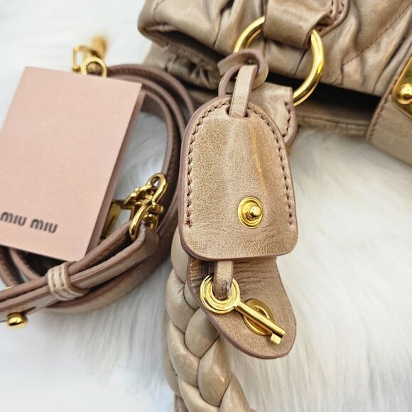 Miu Miu Matelassé Tan Leather Two-Way Bag - Picture 10 of 17